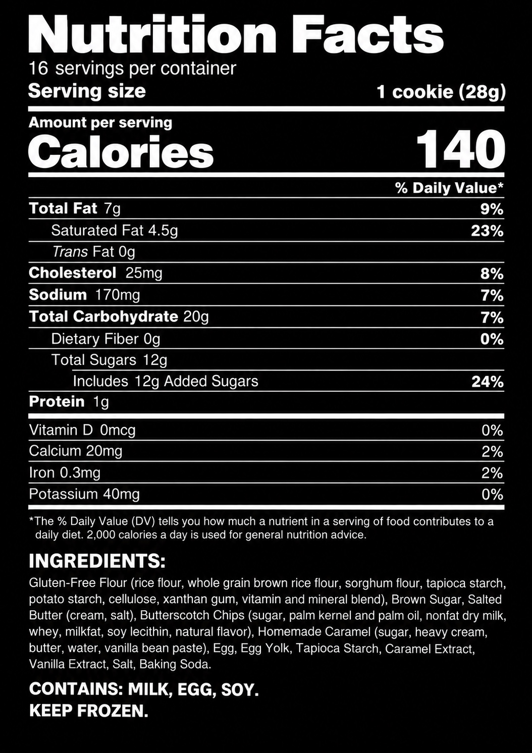 Dulce de Leche nutrition facts and ingredients label, including 140 calories per cookie
